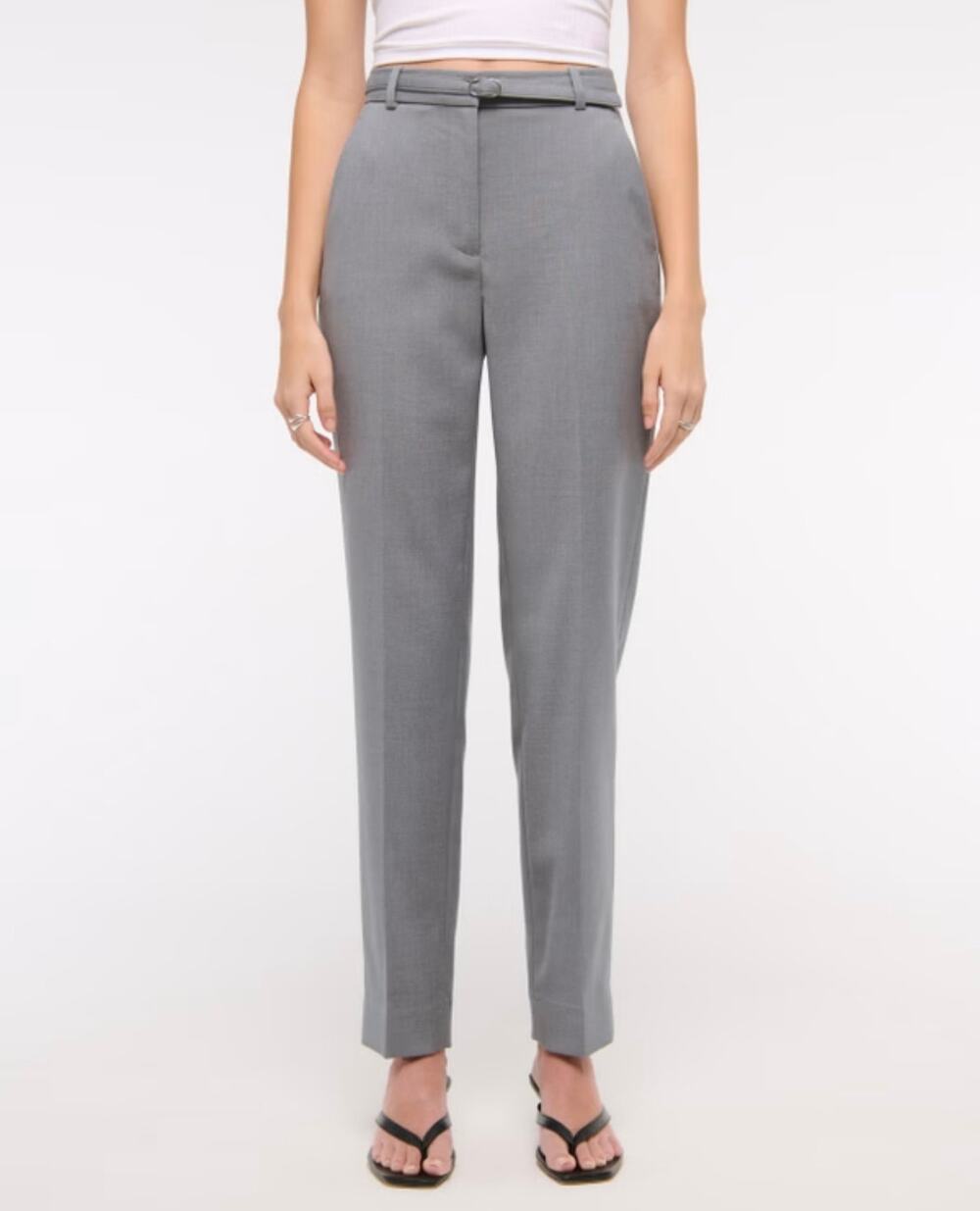 New Abercrombie & Fitch Women's Gray High Rise Belted Ankle Straight Pants Sz 29